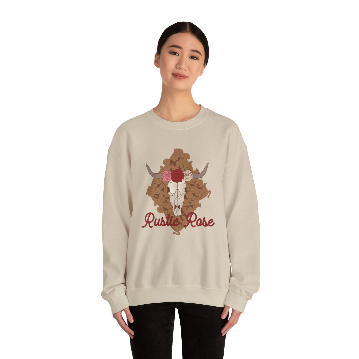 Rustic Rose Graphic Crewneck Sweatshirt – Nature-Inspired Cozy Style