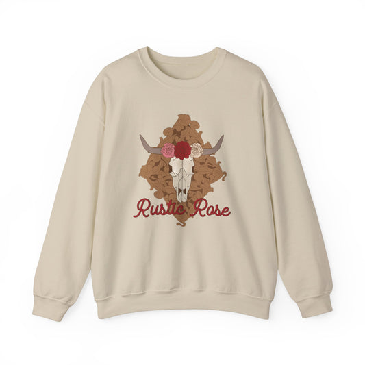 Rustic Rose Graphic Crewneck Sweatshirt – Nature-Inspired Cozy Style